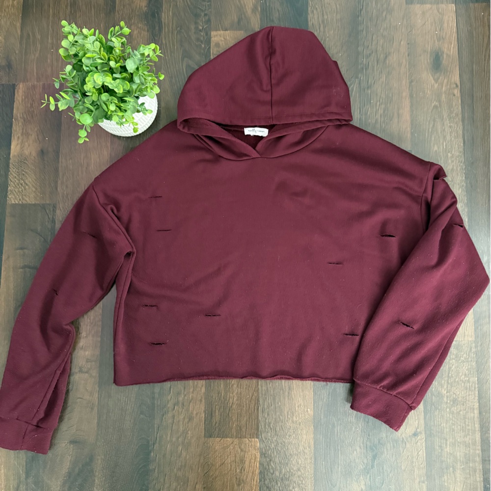 Distressed Cropped Hoodie